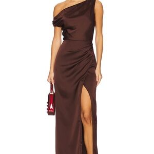 Show Me Your MuMu Jodie Chocolate One-Shoulder Dress NWT